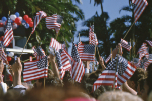 Stock image of an election rally.